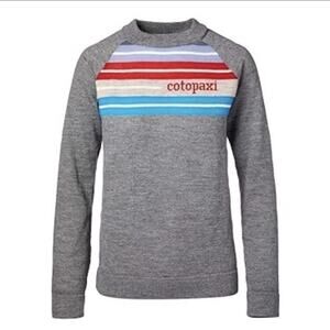 Cotopaxi Libre Llama Unisex Sweater Gray Red White Blue Striped Womens L Mens M